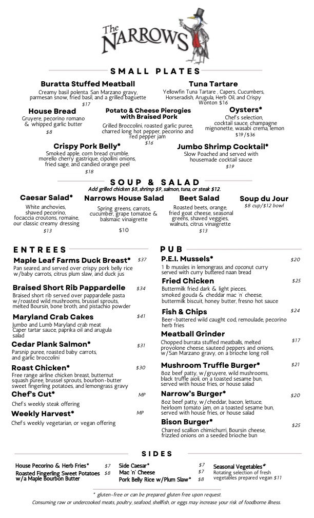 a menu of a restaurant