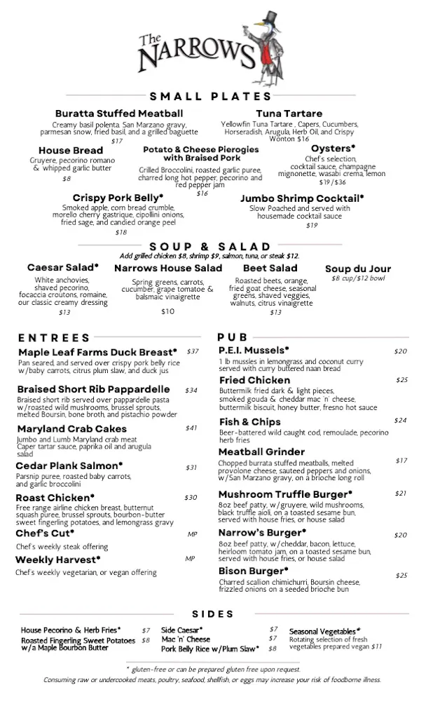 a menu of a restaurant