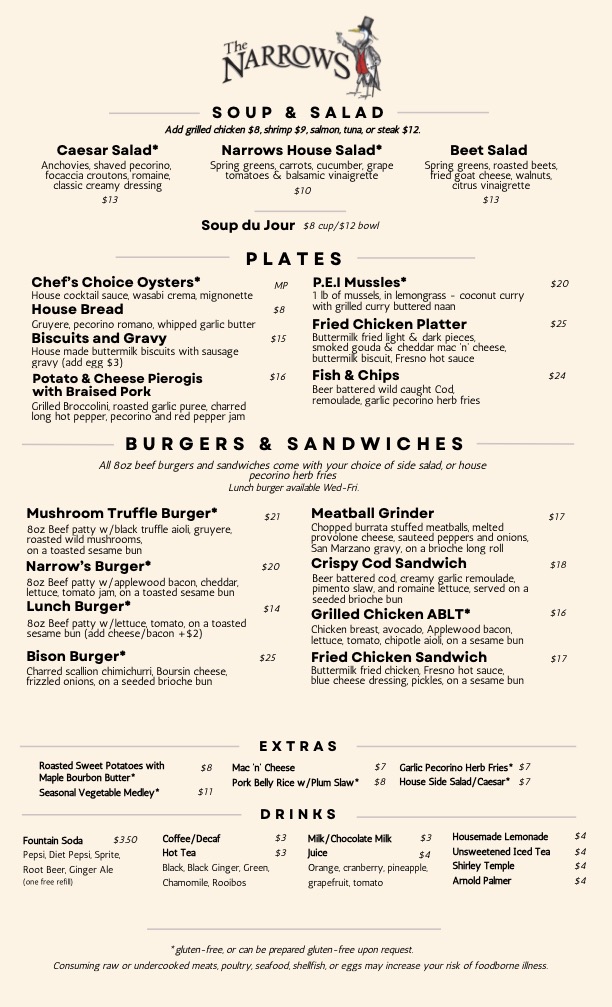 a menu of a restaurant