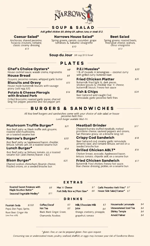 a menu of a restaurant