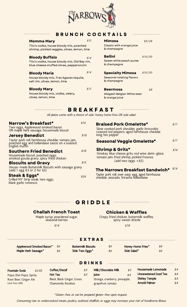 a menu of a restaurant