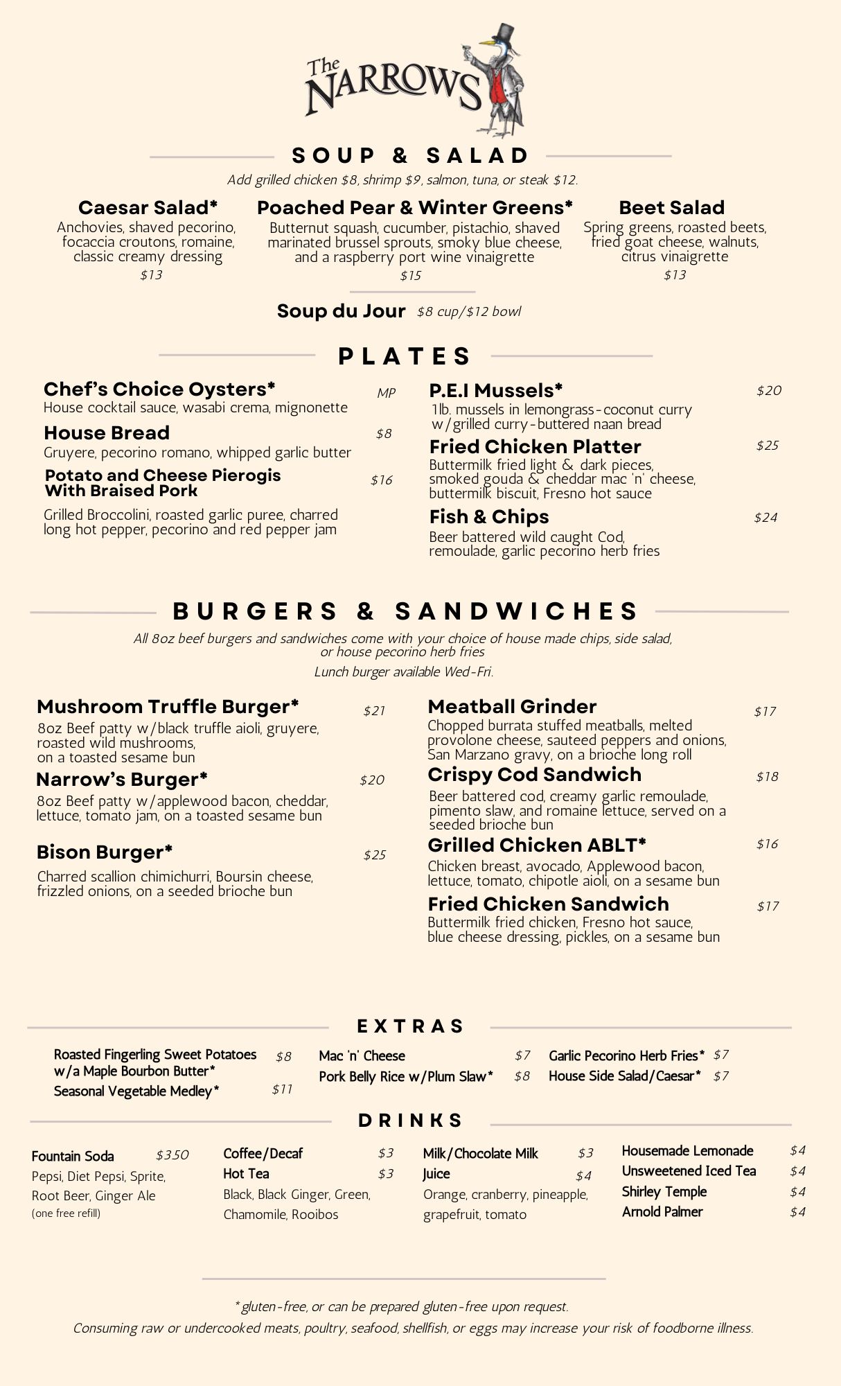 a menu of a restaurant