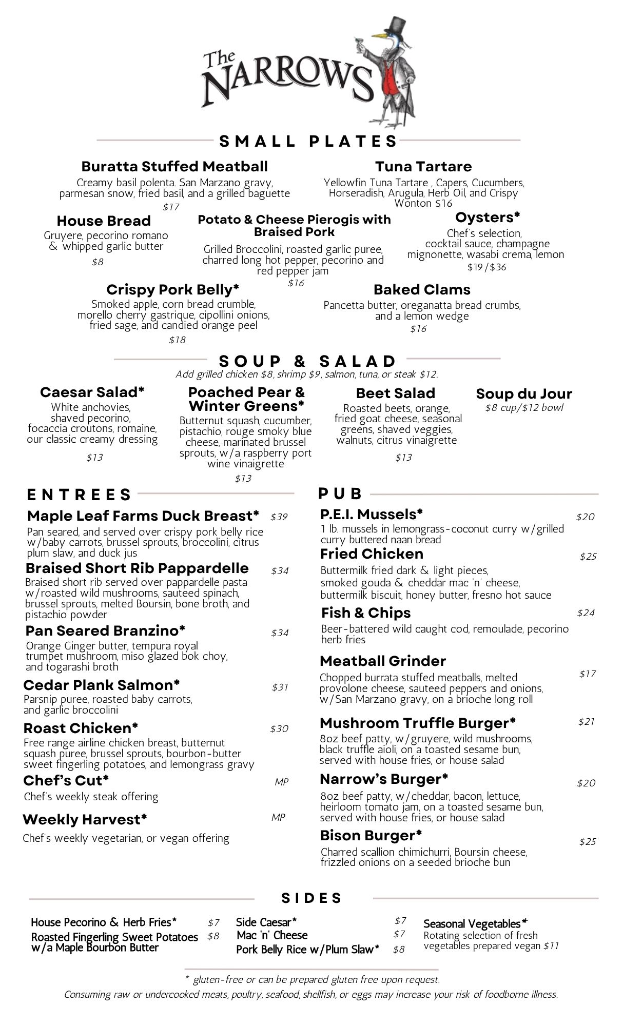 a menu of a restaurant