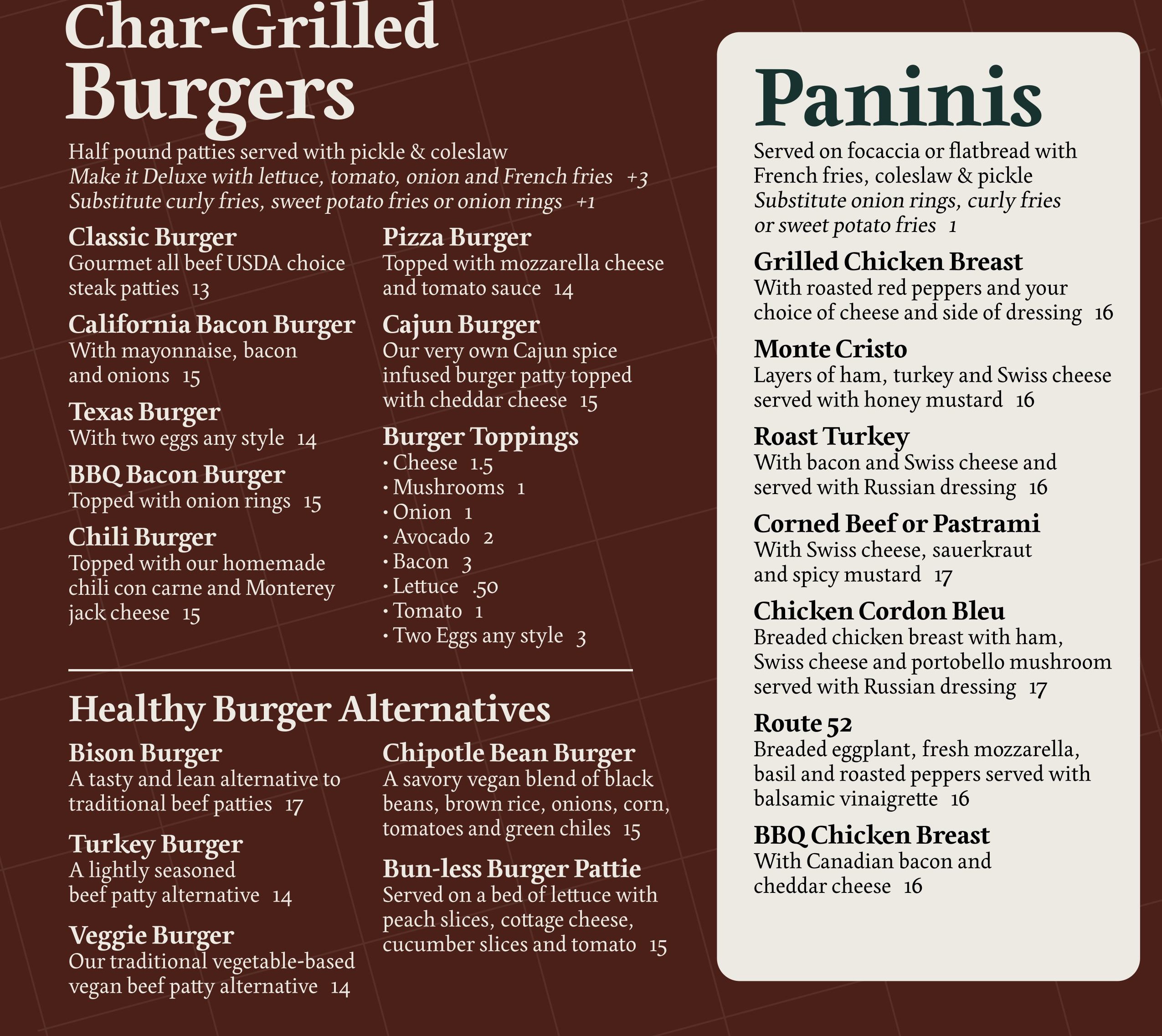 Burgers & Paninis