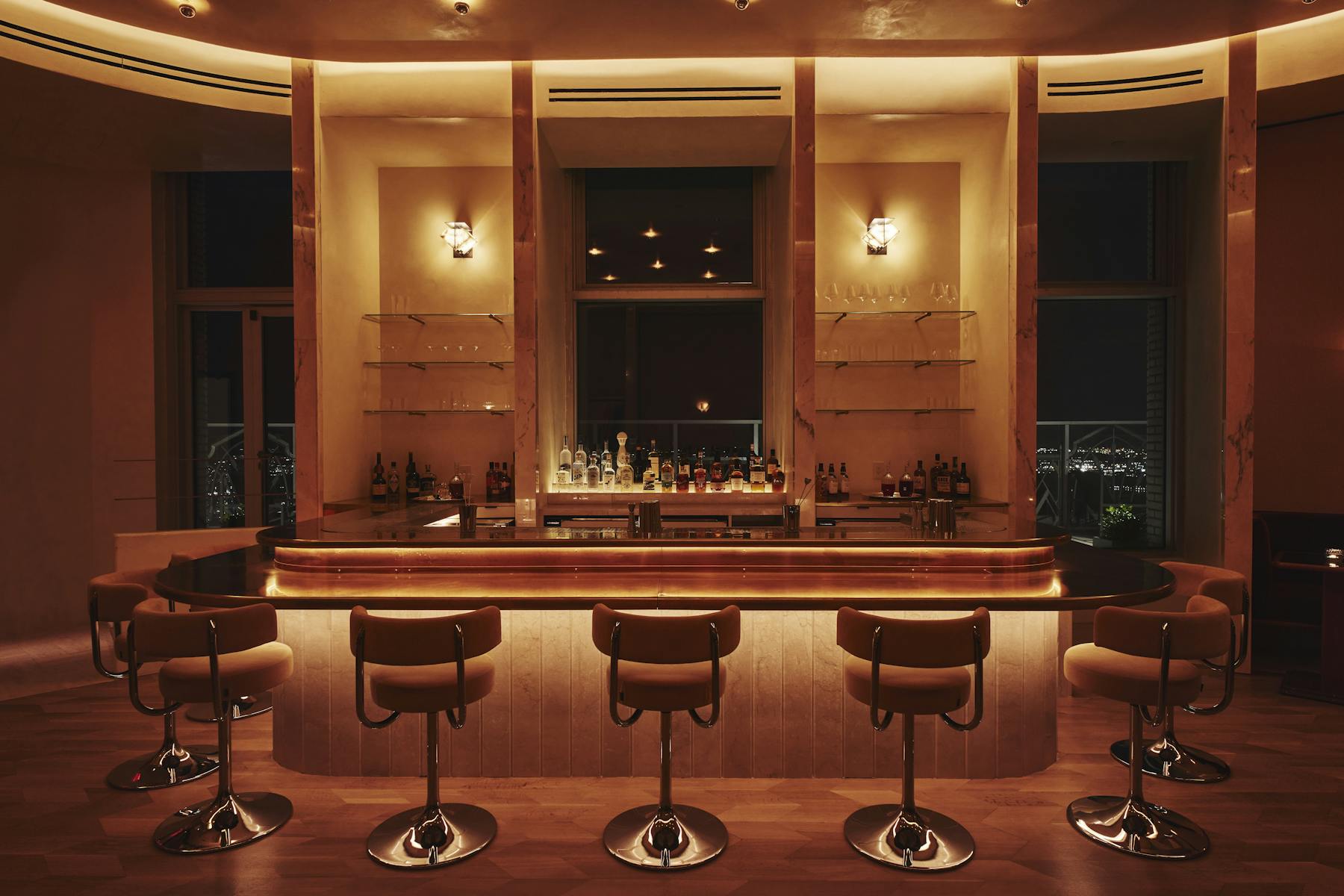 barroom with stool at night