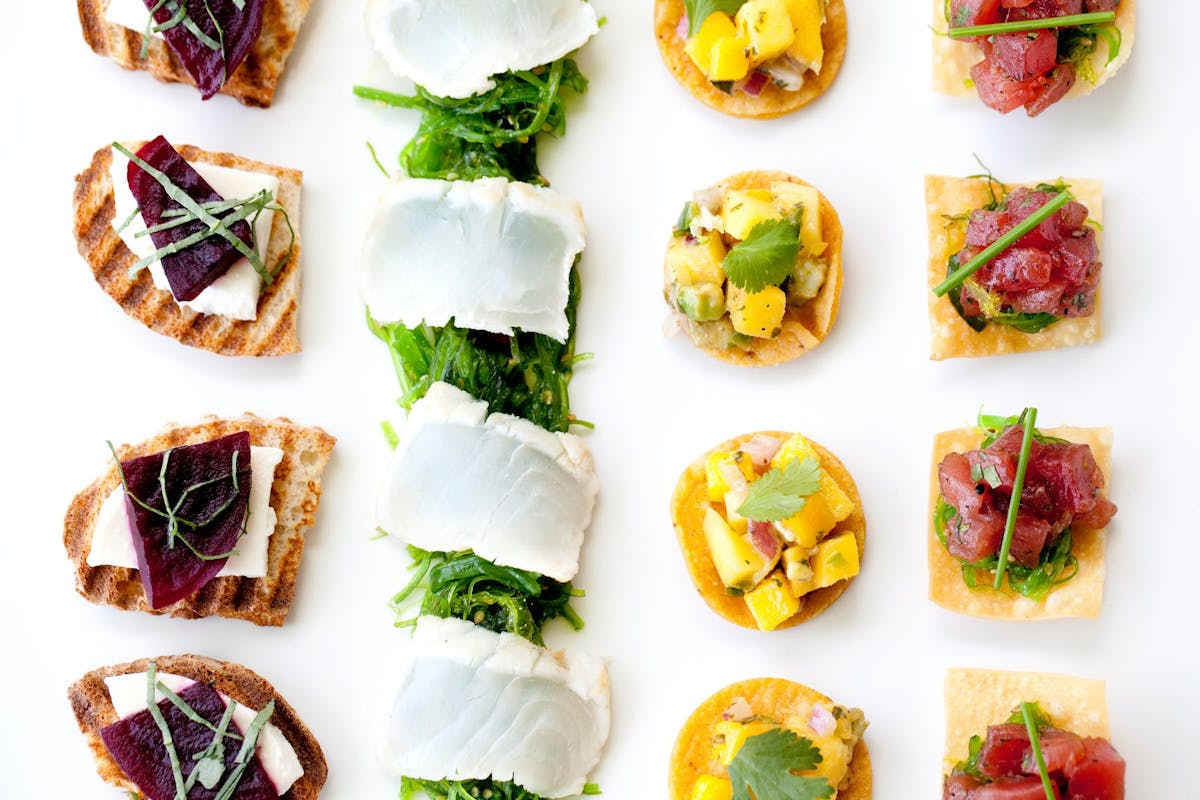 a close up of gourmet snacks