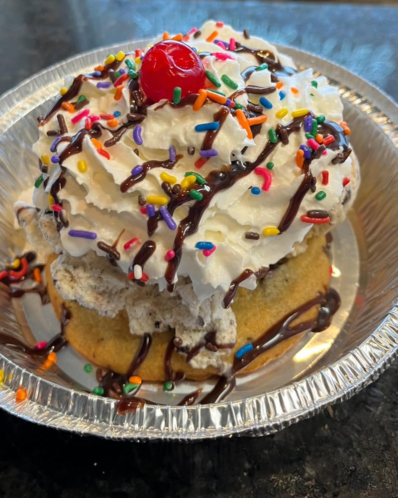 a cake with a dessert on a plate