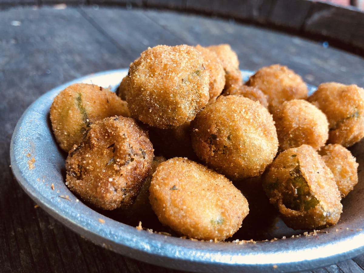 a close up of fried okra