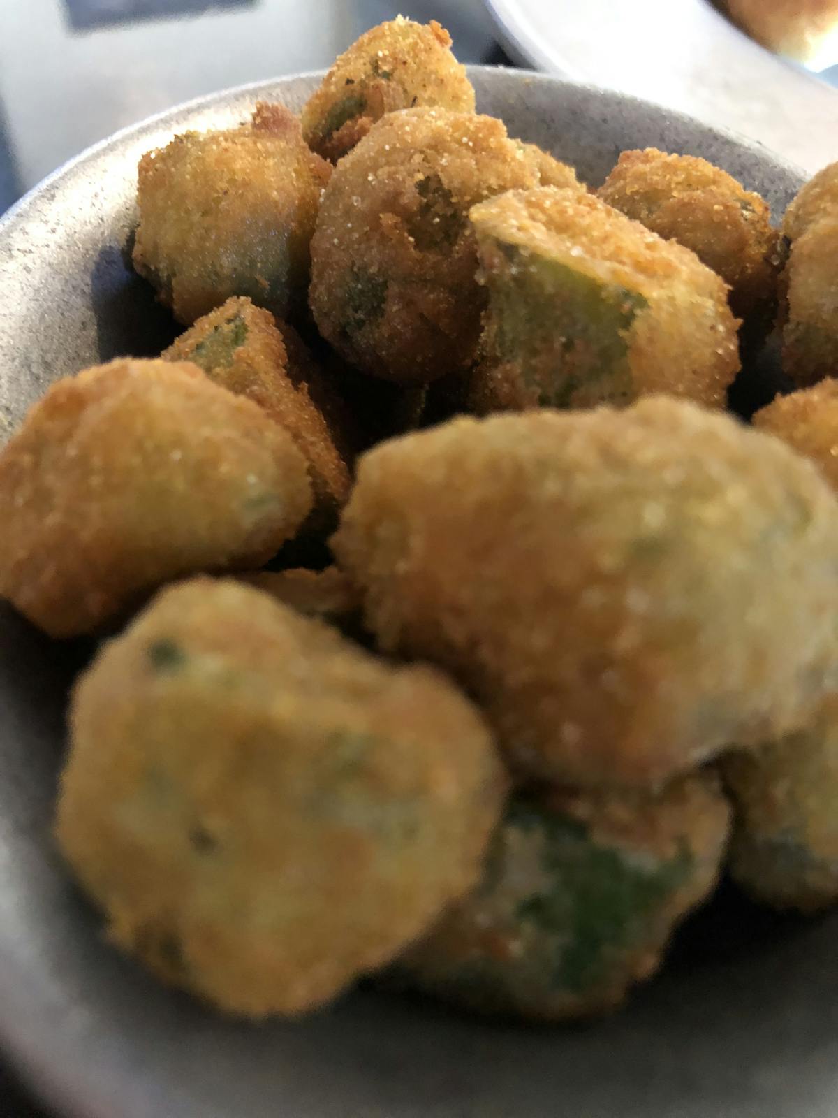 a close up of fried okra