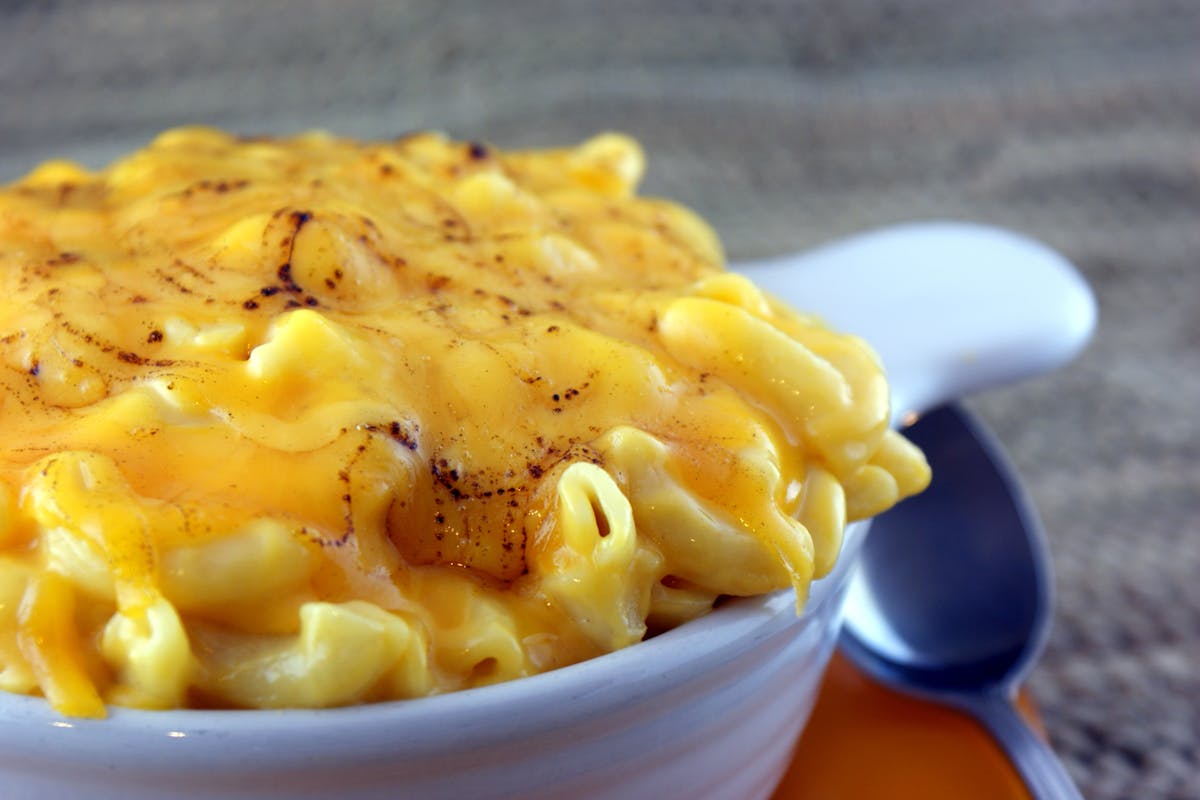 a bowl of mac n cheese