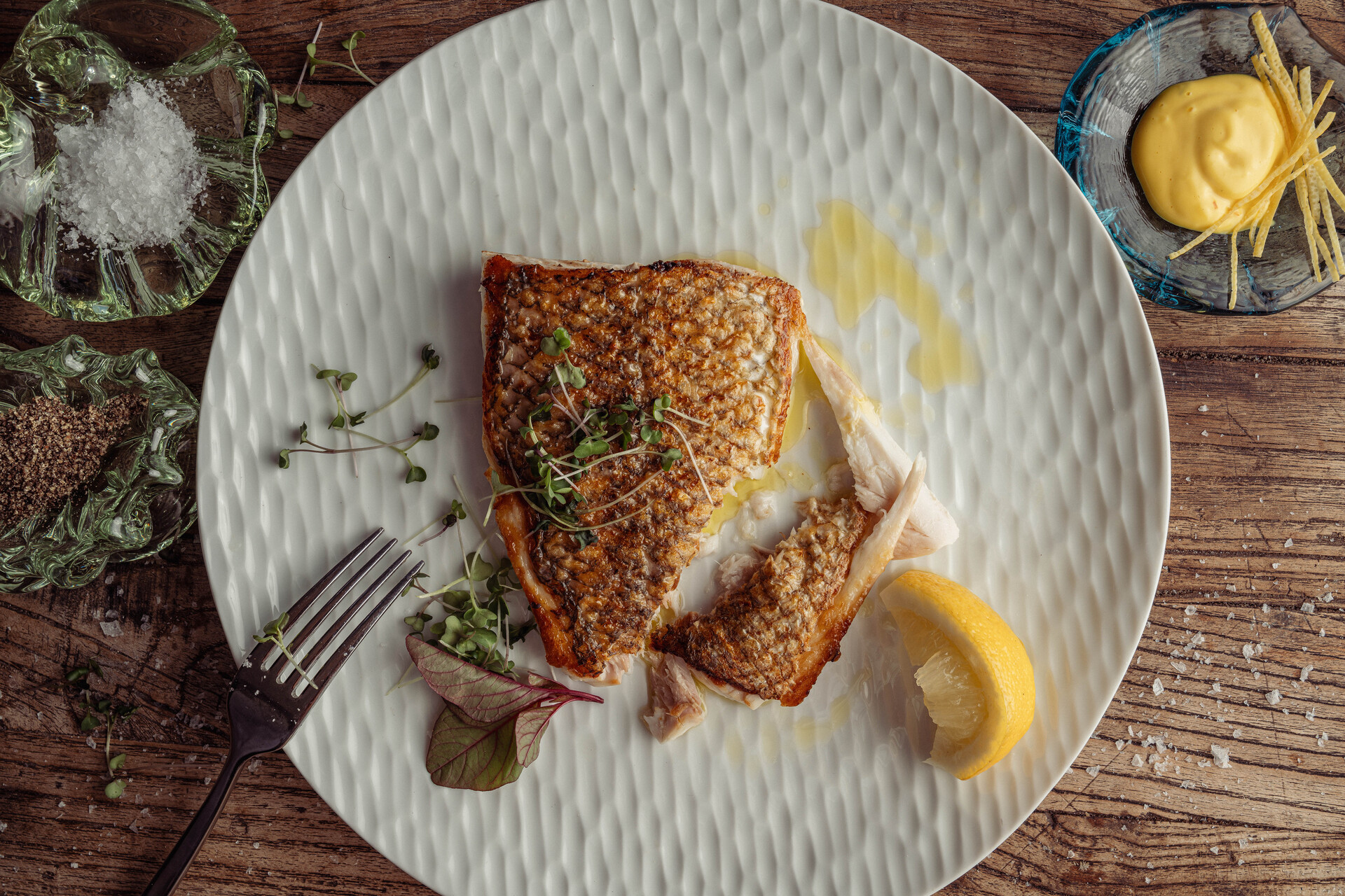 a plate of food with a fork and a knife