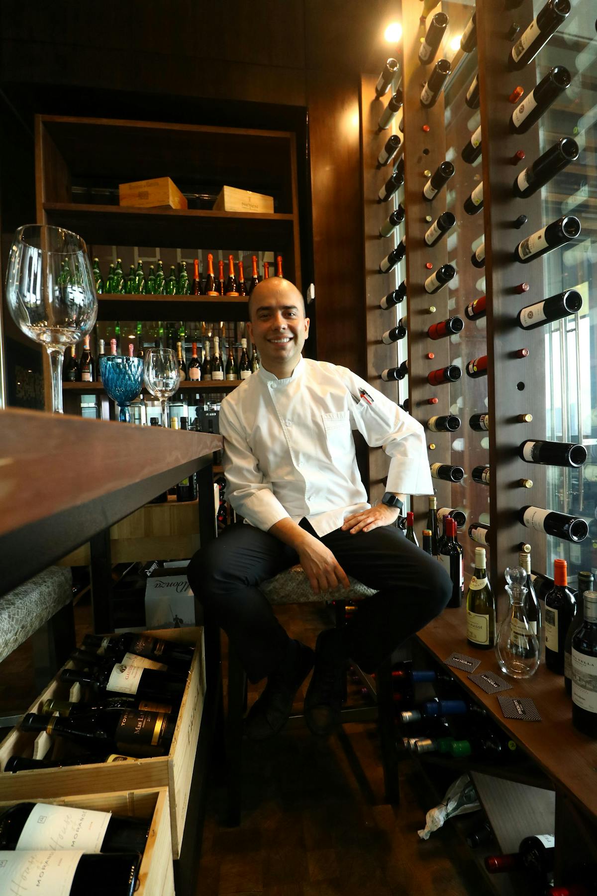 a chef sitting down