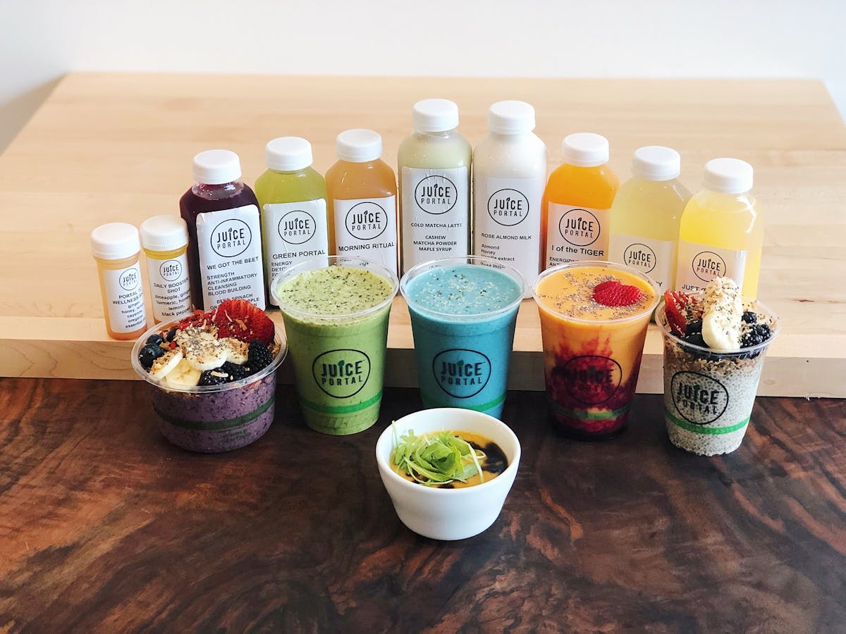 juice bottles on a table