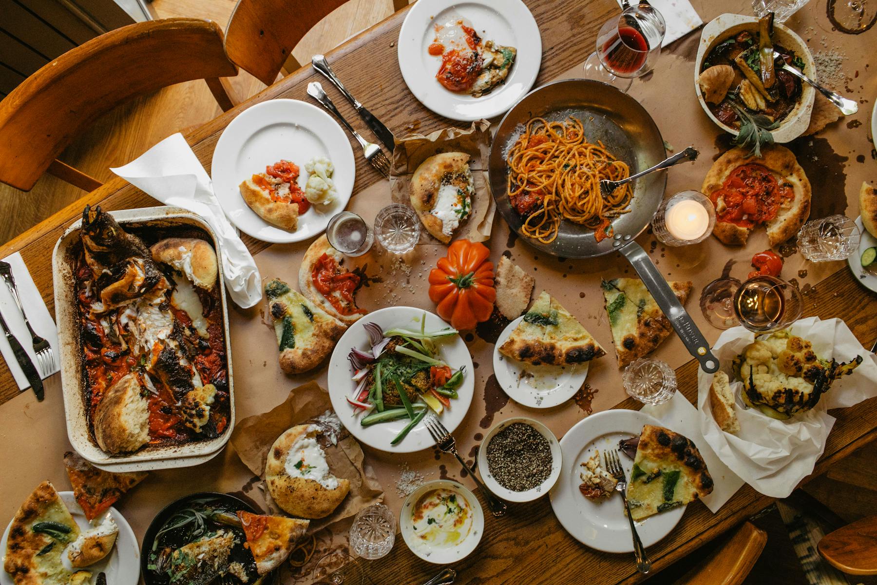 Lots of food to share for large format group dining