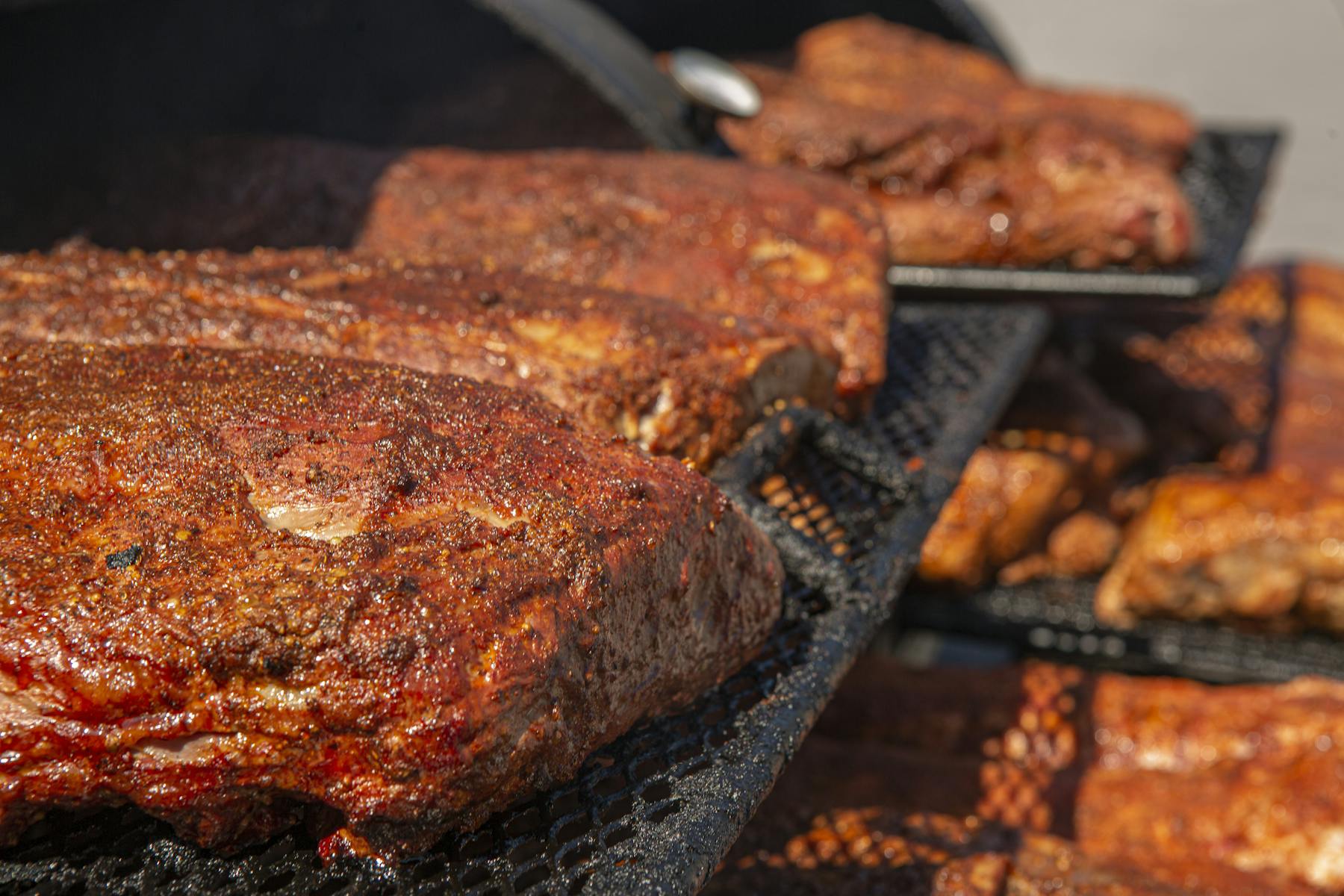 a close up of food on a grill