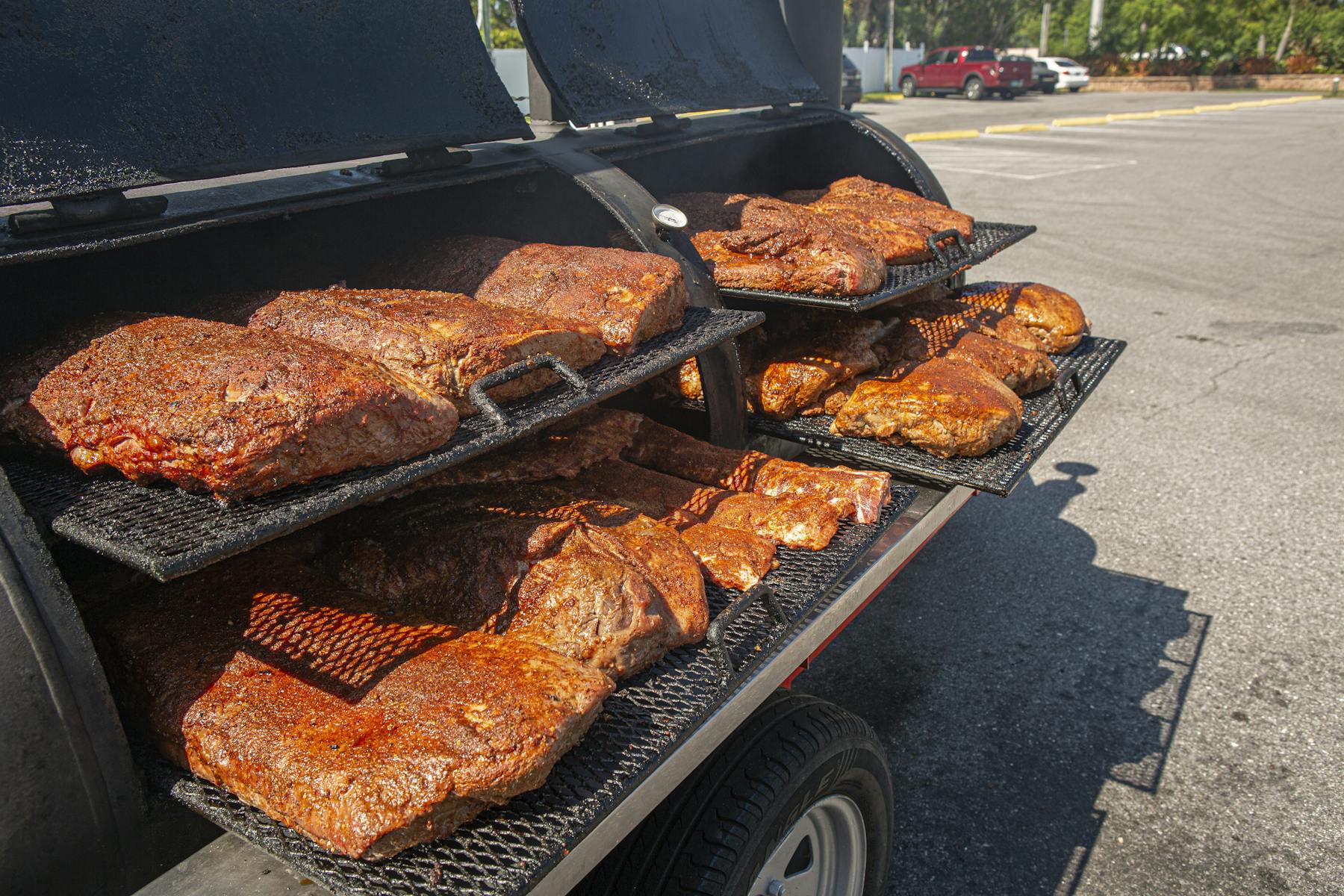 a tray of food on a grill