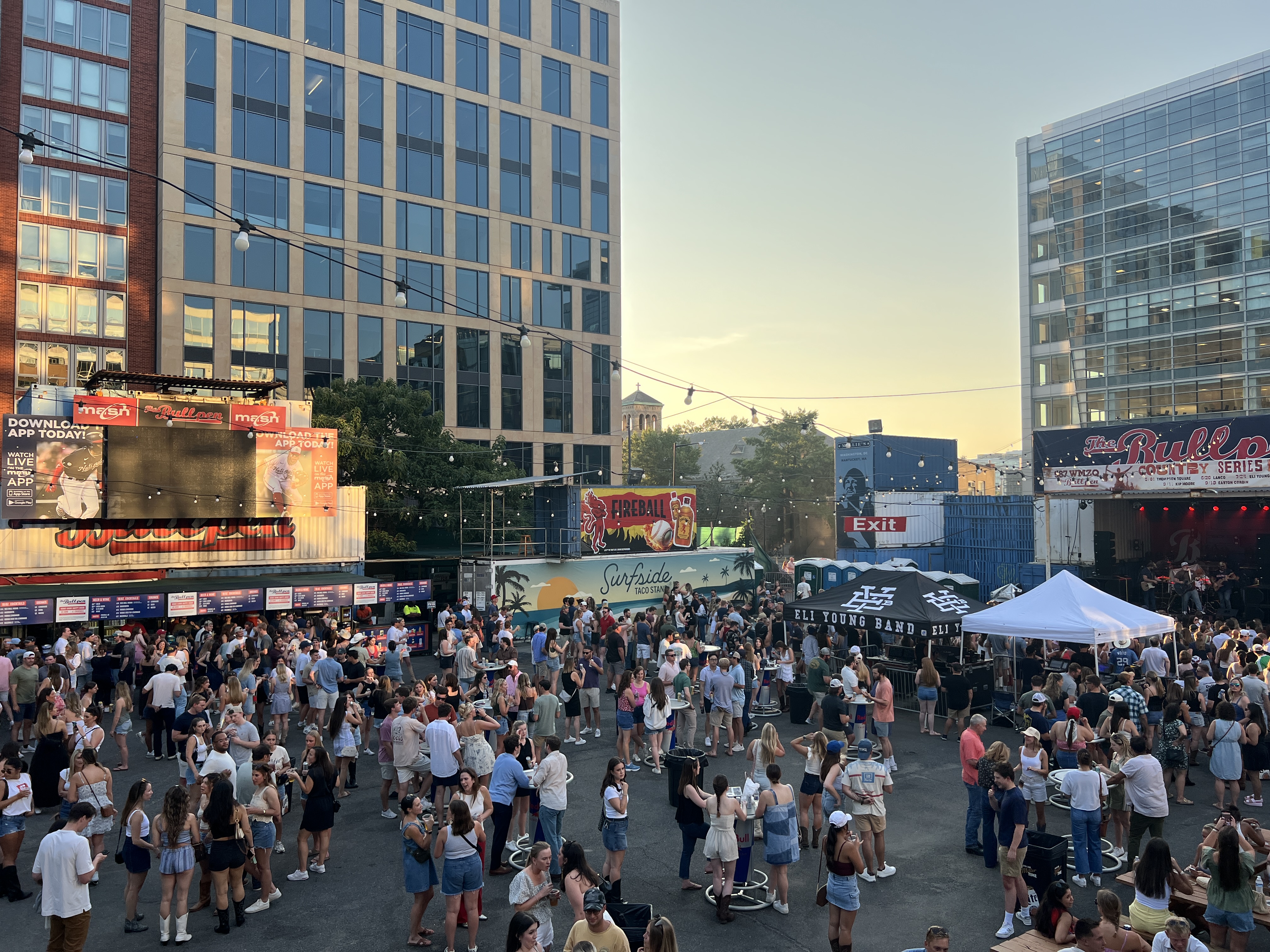 a group of people in a large city