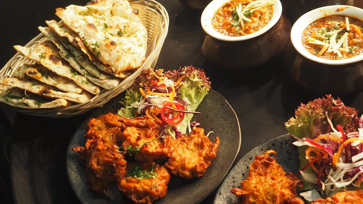 Naan bread and chicken on a plate