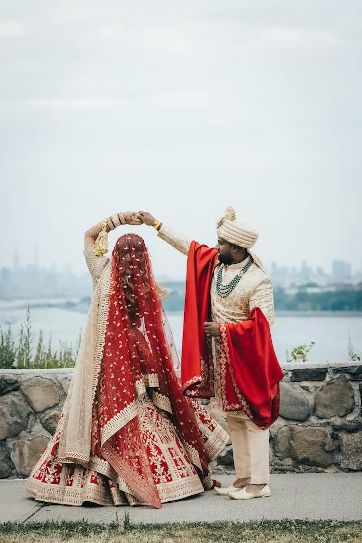 a couple posing for the camera