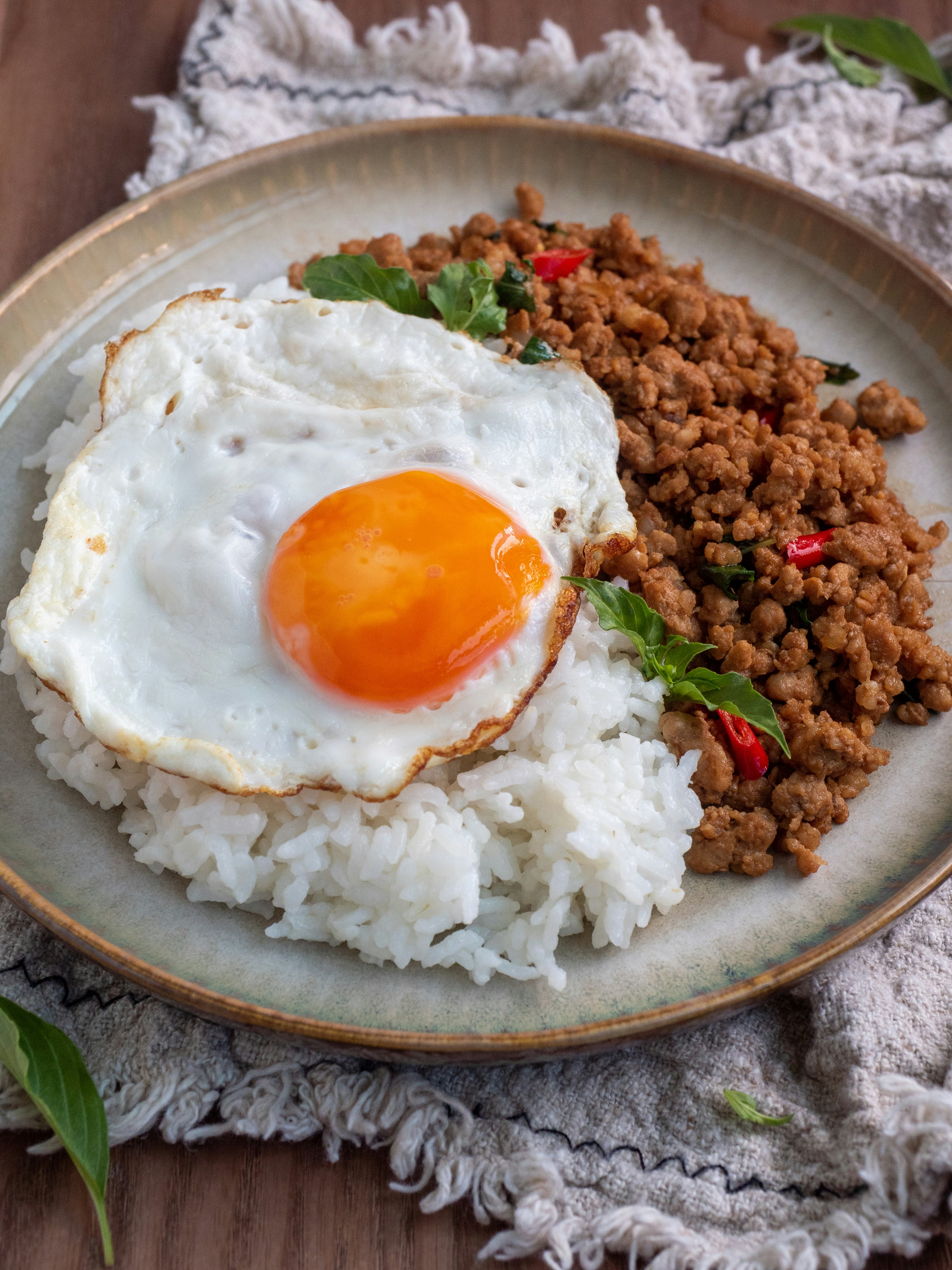 a plate with food on a table
