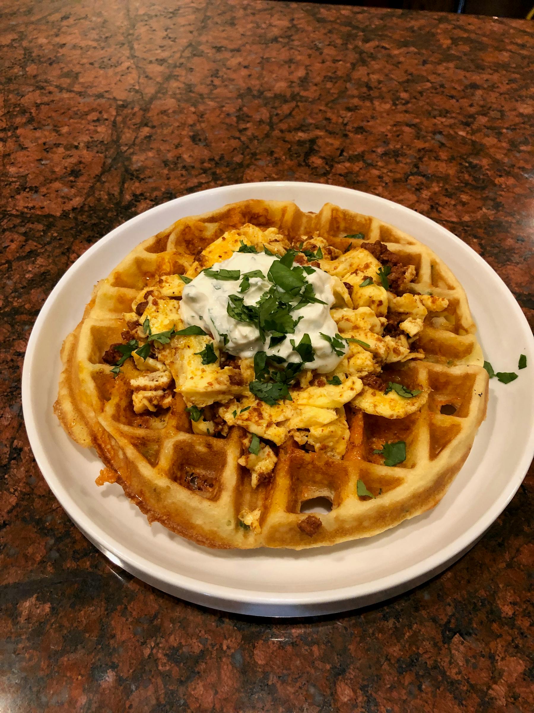 scrambled eggs and waffles