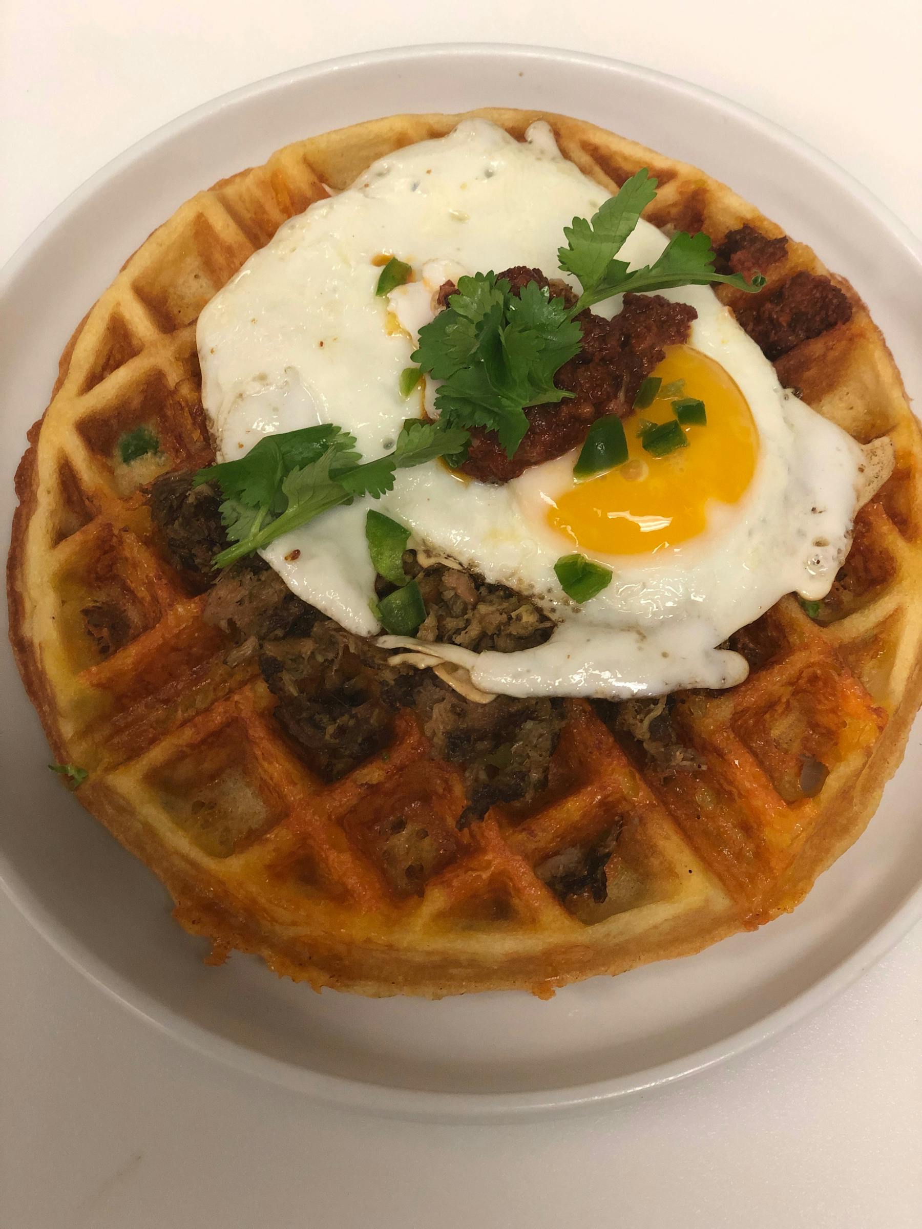 egg over easy and waffles