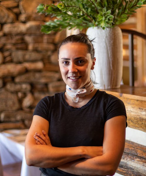 a person sitting on a table