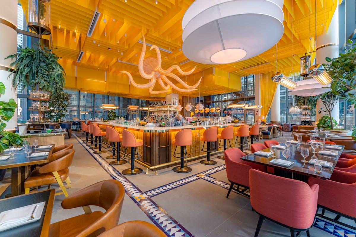 a dining table in a restaurant