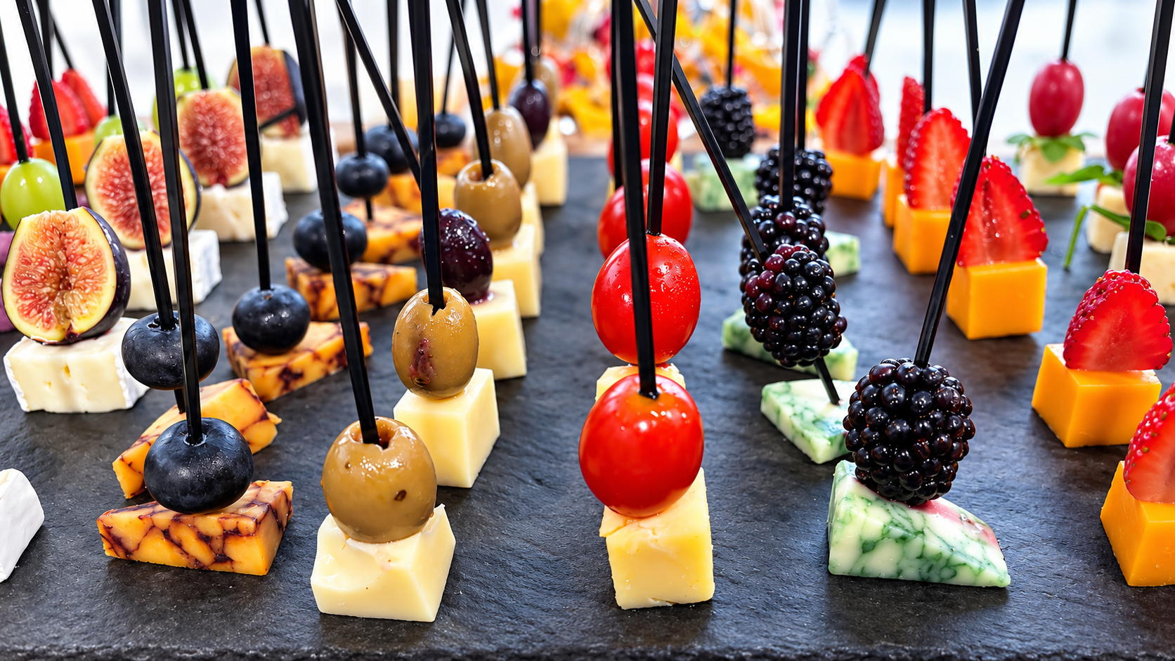 a group of food on sticks