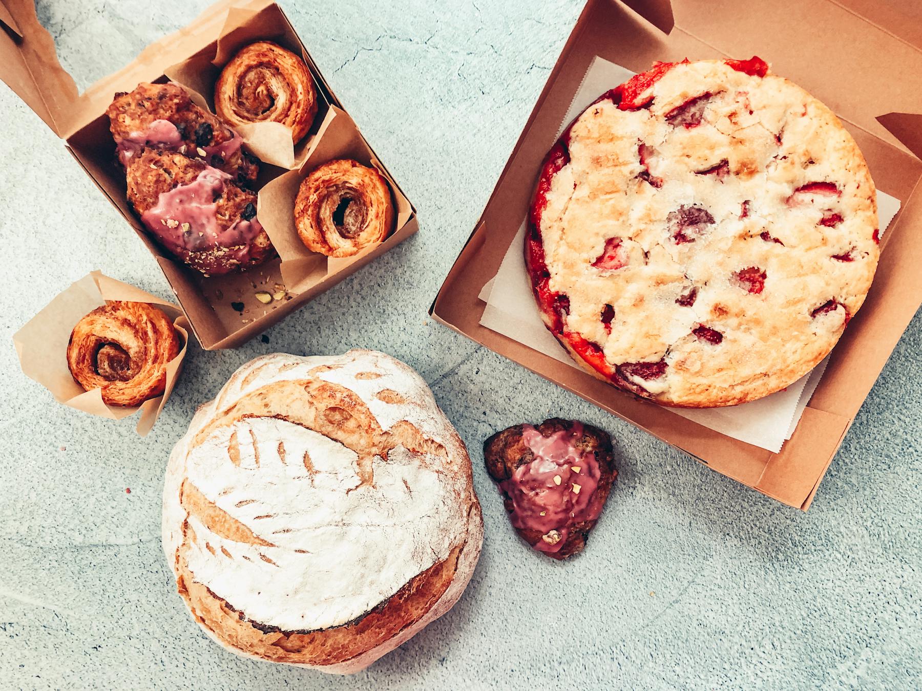 a box filled with different types of food on a table
