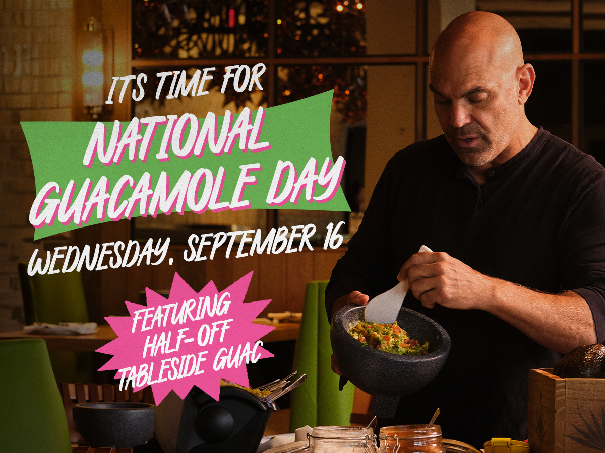 National Guacamole Day at Rocco's Tacos, Wednesday, September 16 — half-off tableside guac, made fresh in a molcajete