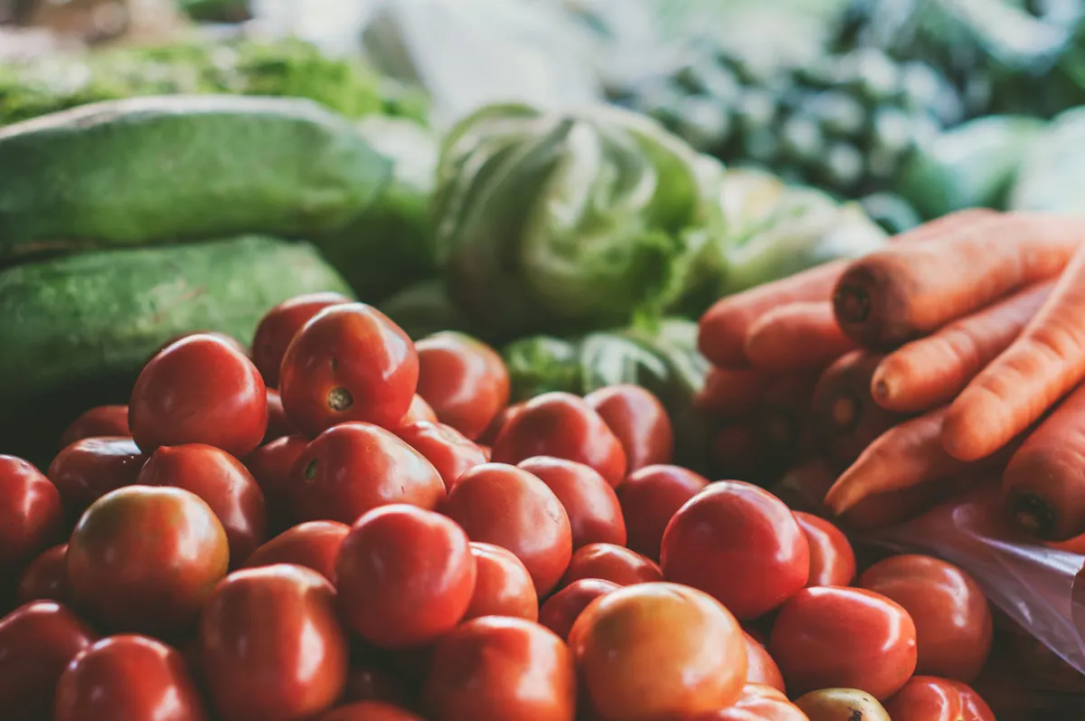 fresh fruit and vegetables on display