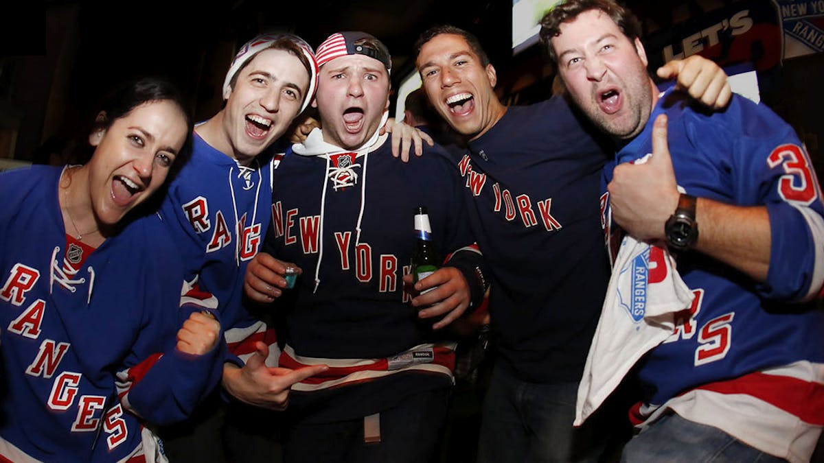 Rangers fans watching the playoff games at Rivercrest in Astoria, Queens