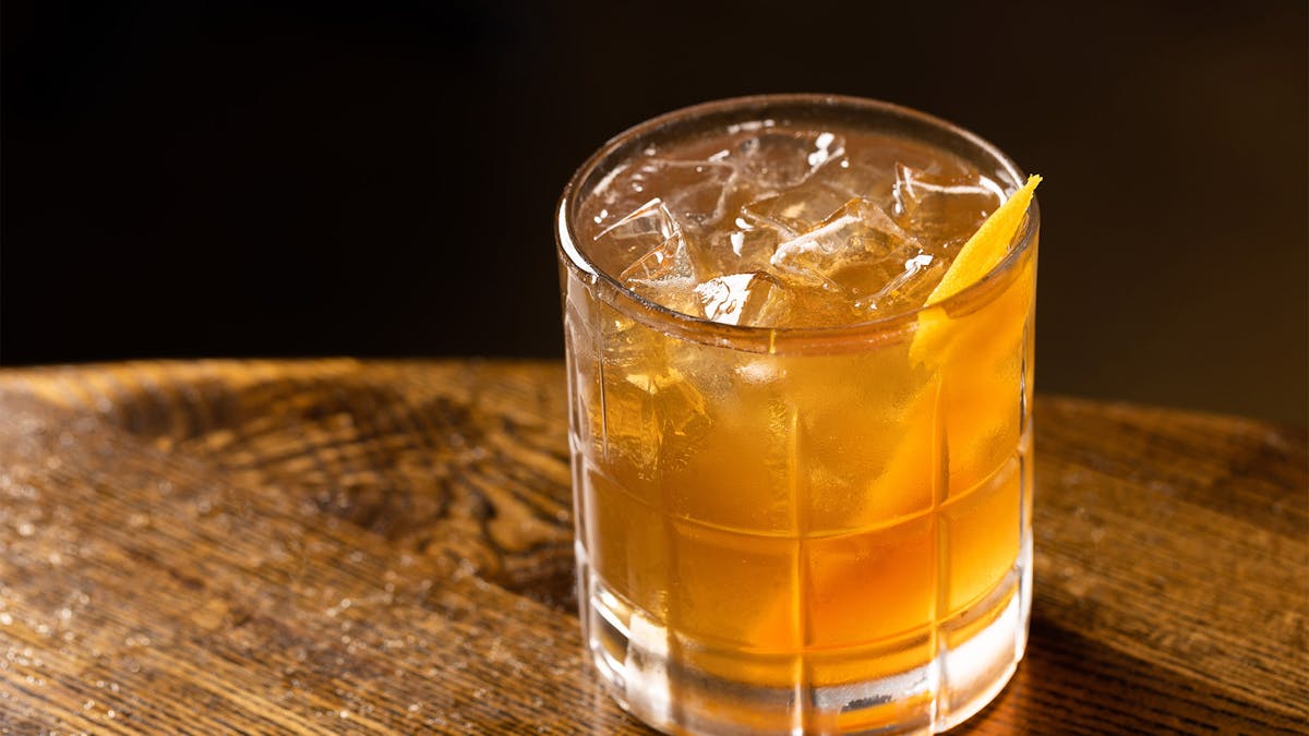 a glass of Rivercrest Old Fashioned With Breckenridge Bourbon