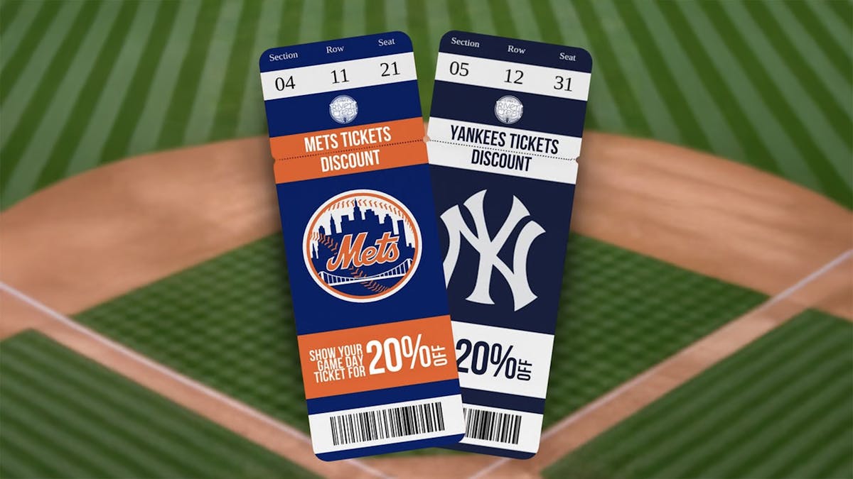 show your same day game day Mets or Yankees MLB ticket for 20% at Rivercrest in Astoria Queens
