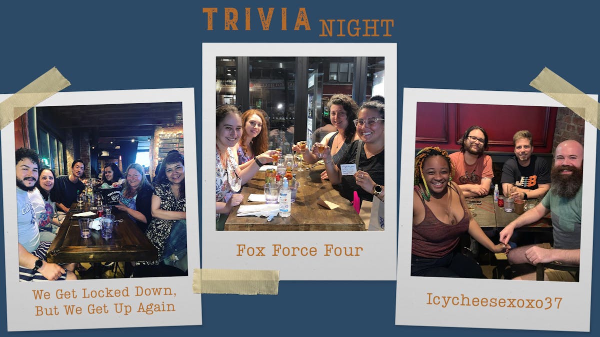 3 polaroids of teams who won at our previous trivia nights