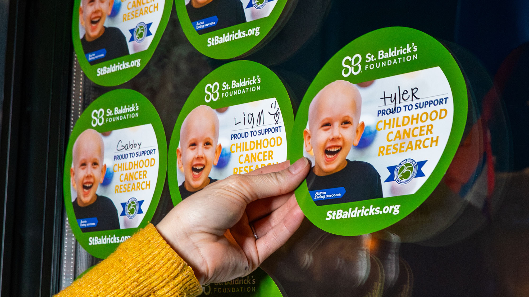 decals of donors to St. Baldrick's Foundation going to support childhood cancer research