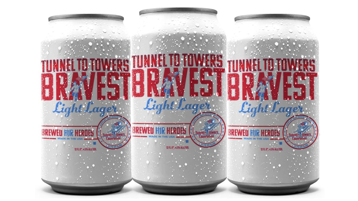 three cans of Flagship's Bravest Light Lager for Tunnel to Towers Foundation