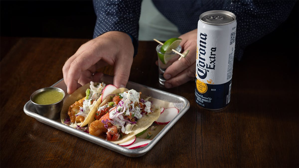 Enjoy Rivercrest's street tacos, shot of tequila and can of Corona for just $16 on Thursdays