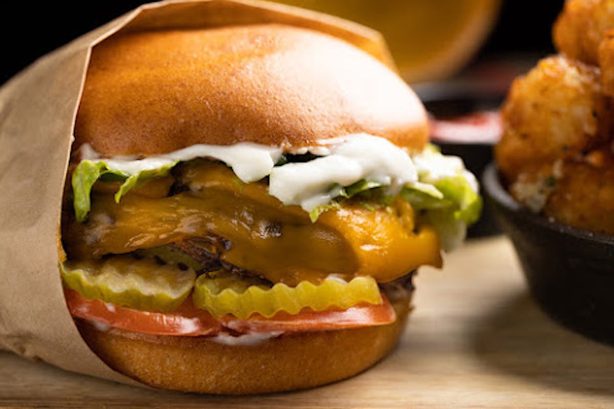 a close up of Rivercrest's Vegan Burger in Astoria