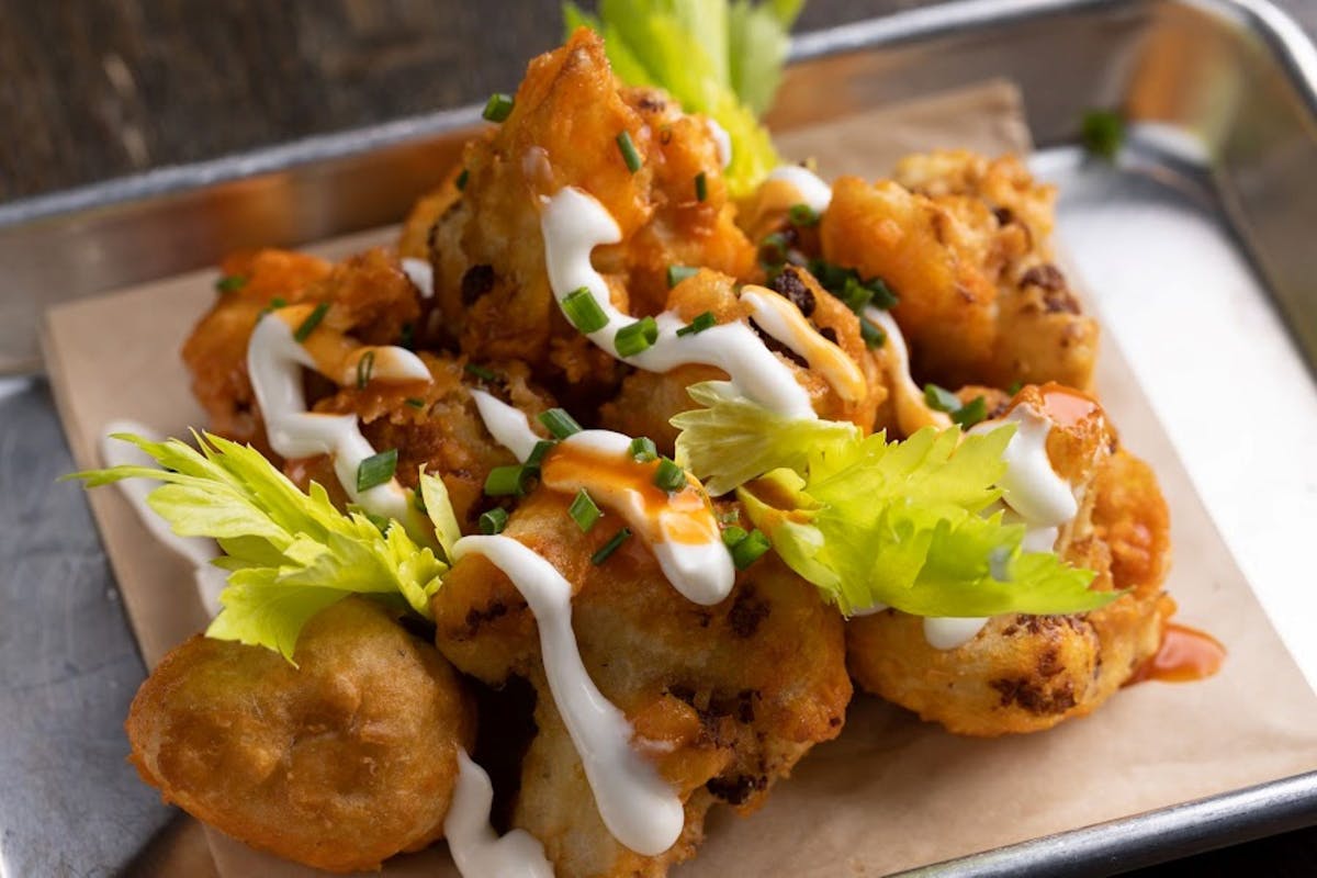 a close up of Vegan Buffalo Cauliflower Wings