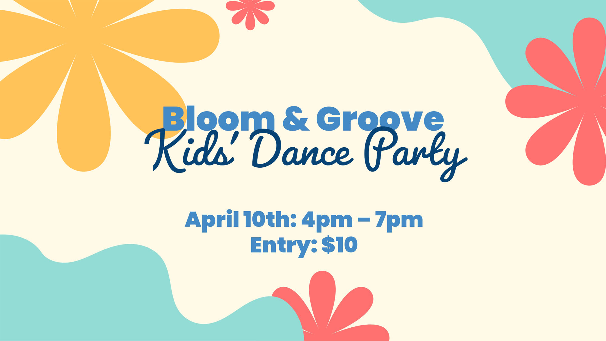 Bloom & Groove Kid's Dance Party at Rivercrest on Friday, April 10th from 4 to 7pm, entry $10