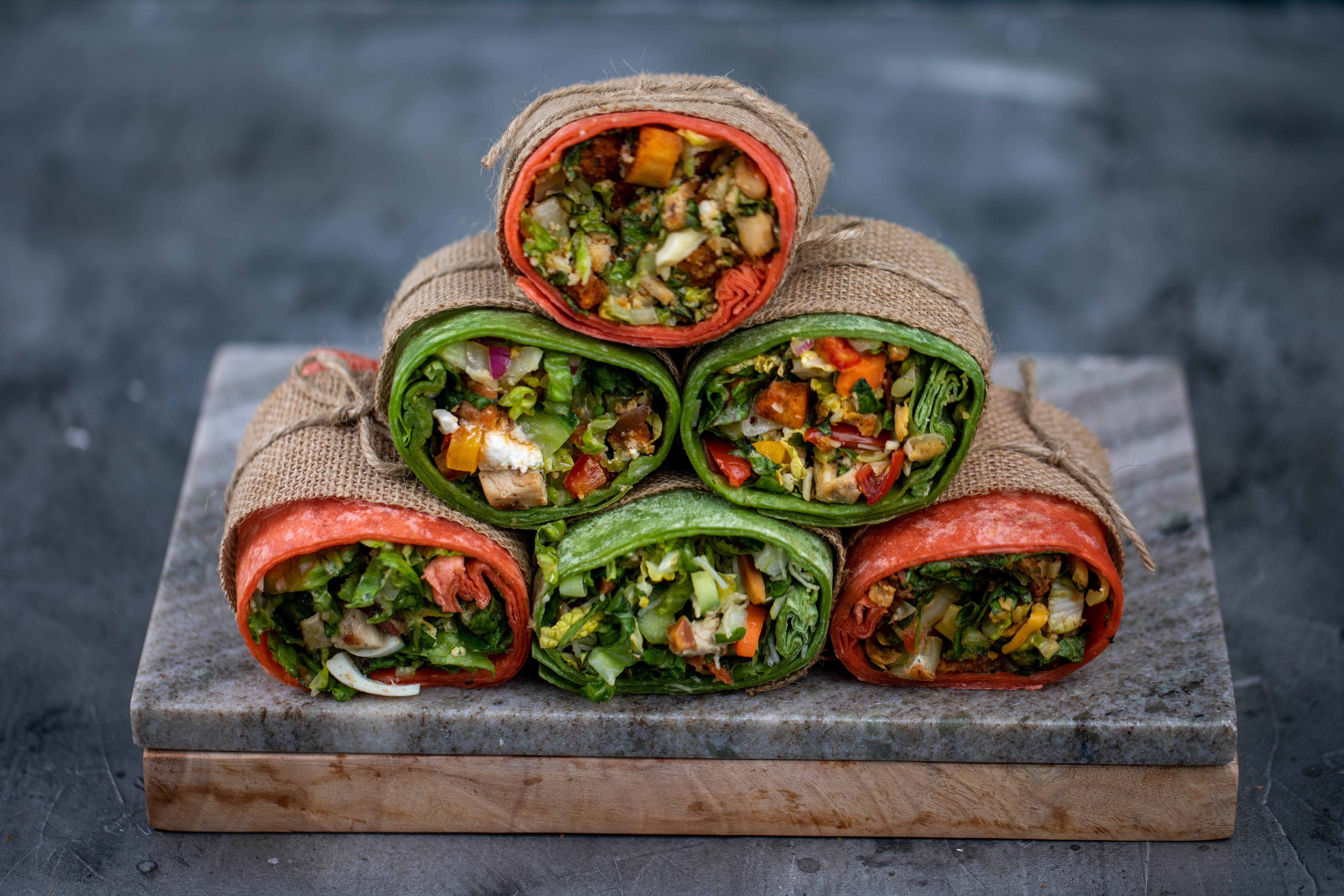 Wrapstar catering tray with assorted wraps for corporate event