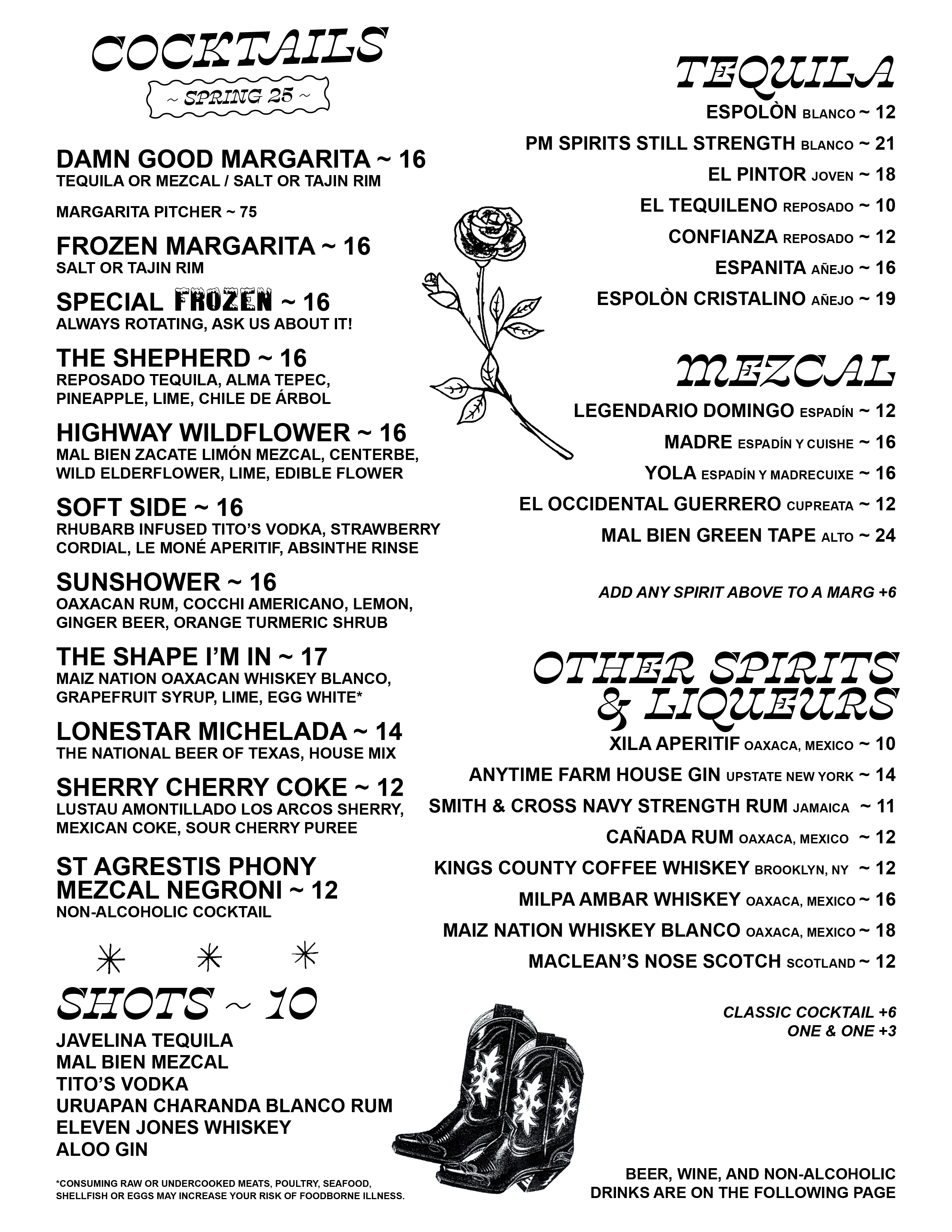 Menus | Yellow Rose in NYC