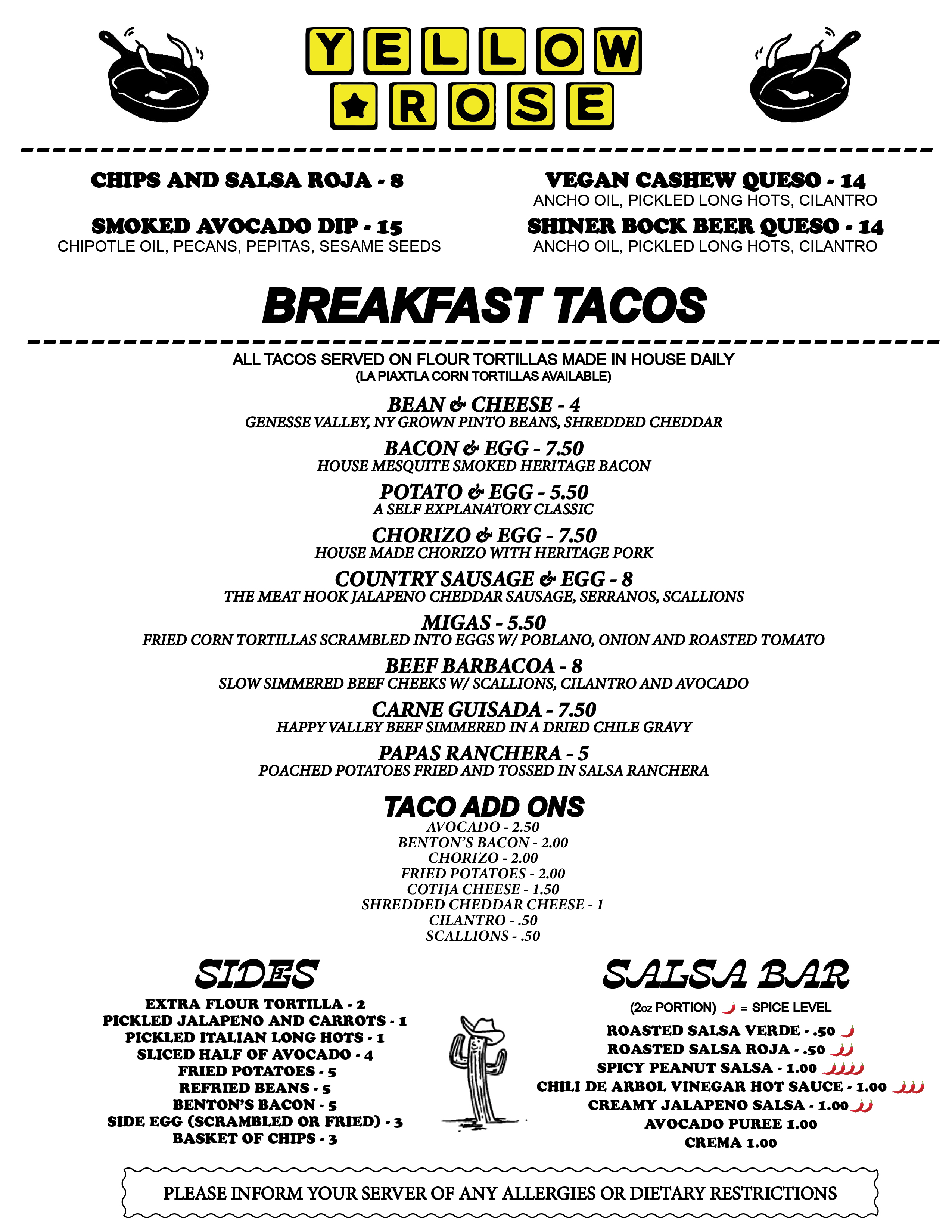 Menus | Yellow Rose in NYC