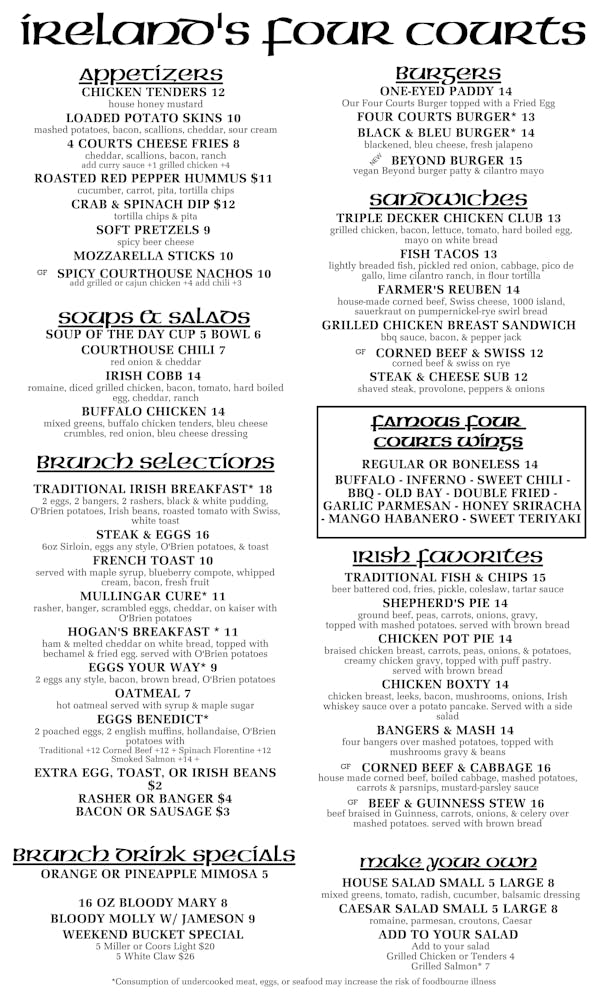 Menus Ireland #39 s Four Courts