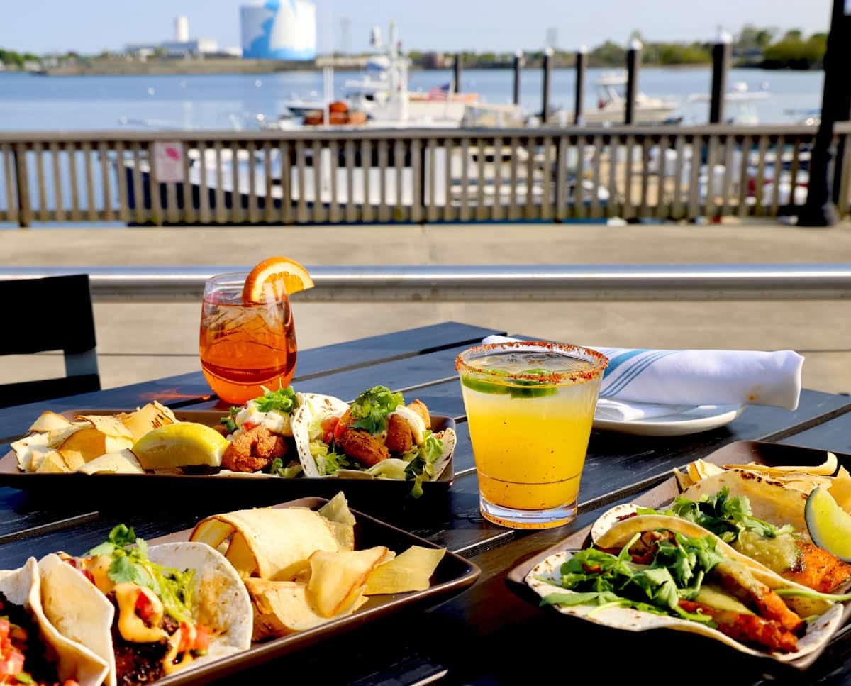 a tray of food on a picnic table