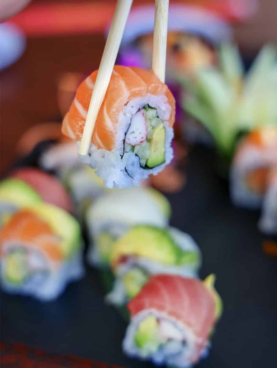 a close up of sushi