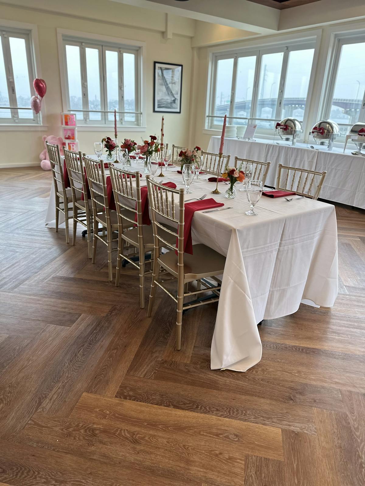 a room filled with furniture and a large window