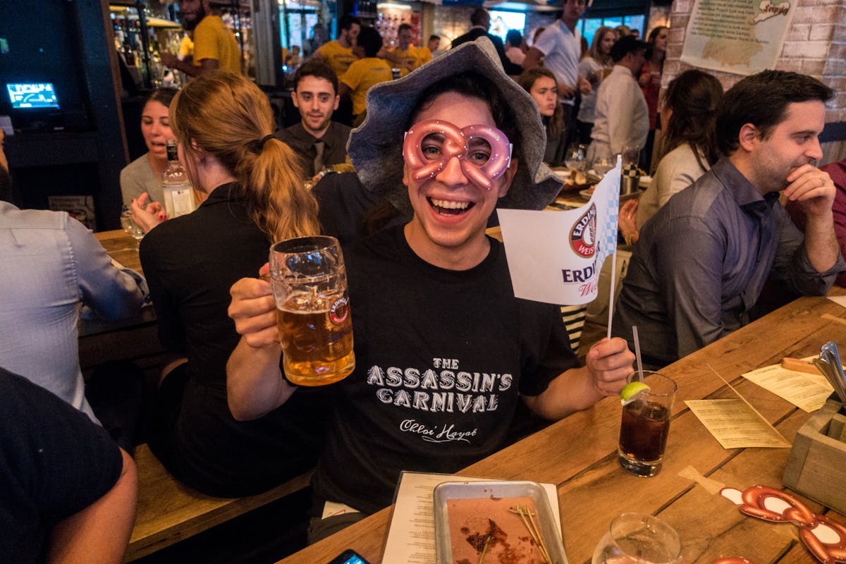 Girl Toasting Beer - OktoberFest 2016 at Treadwell Park